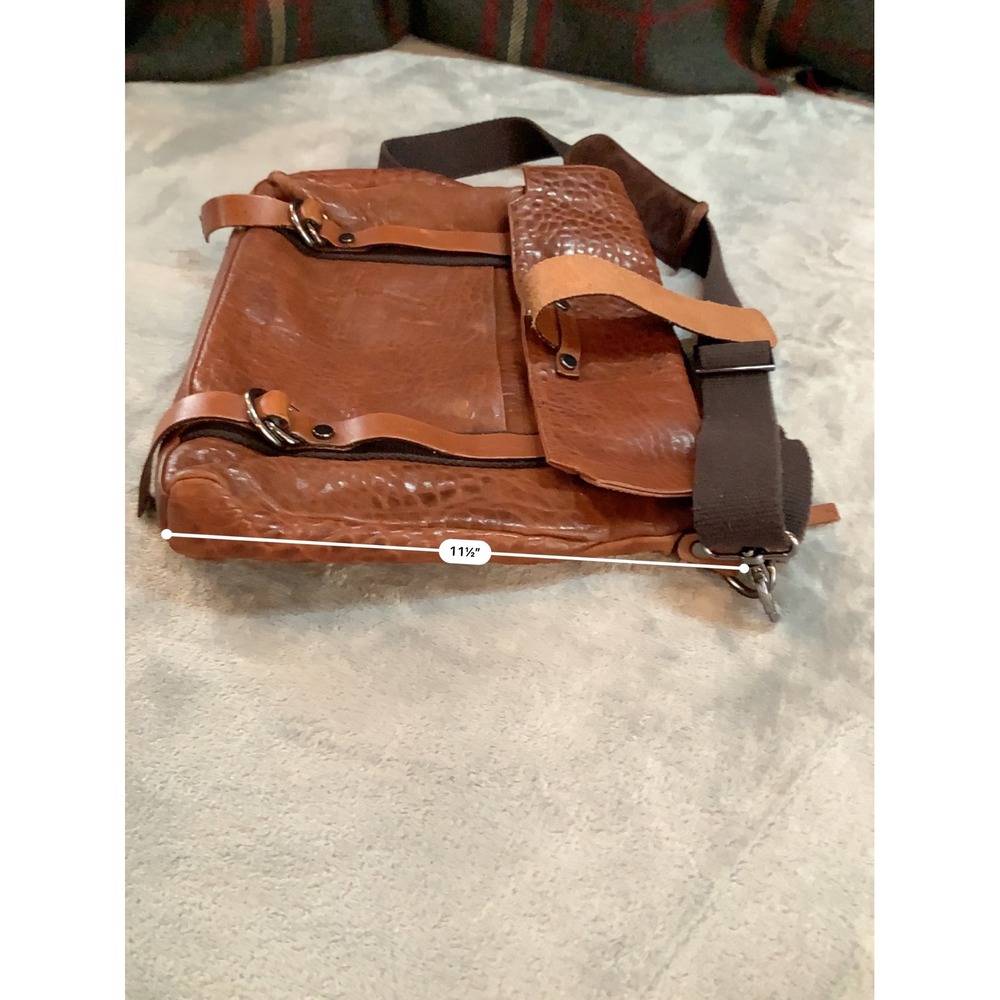 Marco Buggiani Brown Leather Messenger Bag Made in Italy Crossbody Cognac - Picture 9 of 11